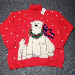 Marisa Christina VTG Christmas Sweater Polar Bear Wreath Turtleneck L NWT Winter